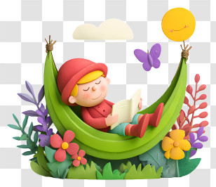 Relaxing And Reading - Child Reading In Green Hammock Transparent PNG