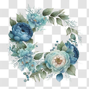 Watercolor Peony
 - Blue Floral Wreath Illustration Transparent PNG