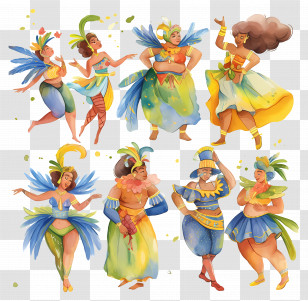 Brazilian Carnival Dancer - Festive Carnival Dancers In Bright Costumes Transparent PNG