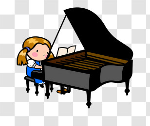 Music - Girl Playing Grand Piano Cartoon Illustration Transparent PNG