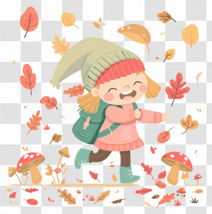 Autumn Background - Autumn Girl Walking With Falling Leaves Transparent PNG
