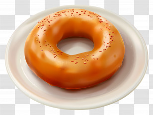 Bagel Bread - Glazed Doughnut On A Plate Illustration Transparent PNG