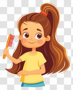 Girl Combing Hair - Girl Brushing Long Hair Transparent PNG
