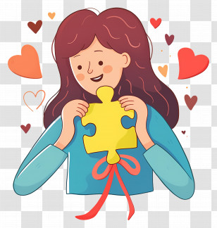 Woman Holding Puzzle Piece - Person Holding Puzzle Piece With Hearts Transparent PNG