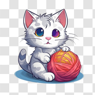 Cat Playing Yarn Ball - Adorable White Kitten Playing With Yarn Ball Transparent PNG