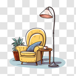 Couch And Lamp - Yellow Armchair With Lamp And Decor Transparent PNG