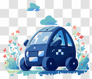Electric Vehicle - Cartoon Car In Floral Setting Transparent PNG