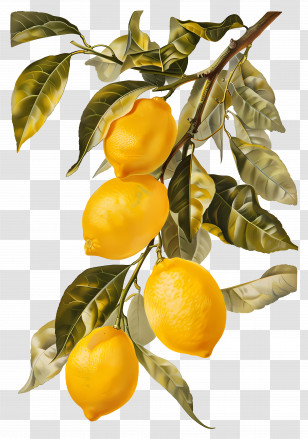 Lemon Vintage - Yellow Lemon Branch Illustration Transparent PNG