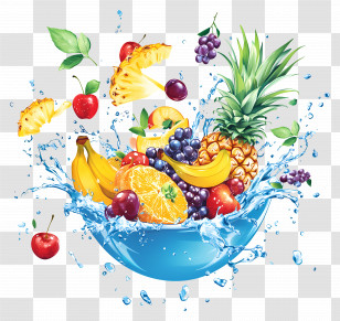 Fruits Salad - Fruits Splashing In Refreshing Water Transparent PNG