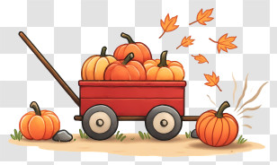 Pumpkin Wagon - Toppled Pumpkin Wagon With Spilled Pumpkins Transparent PNG