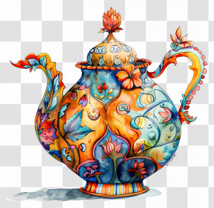 Tea Pot - Colorful Ornate Teapot With Floral Details Transparent PNG