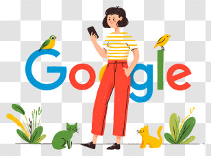 Google Girl - Woman With Google Logo And Animals Transparent PNG