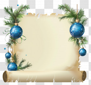 Christmas Scroll - Blue Ornaments On Holiday Scroll Transparent PNG
