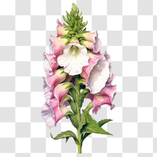 Foxglove Flower - Elegant Pink Foxglove Flower Stem Illustration Transparent PNG