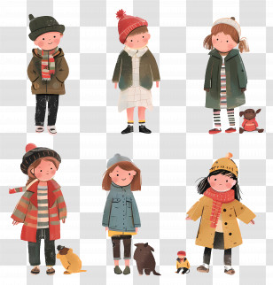 Kids - Cute Children In Winter Clothes Transparent PNG