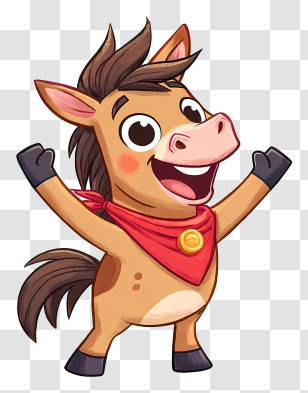 Cartoon Horse - Excited Horse With Red Scarf Transparent PNG