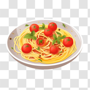 Spaghetti - Spaghetti With Cherry Tomatoes And Basil Garnish Transparent PNG