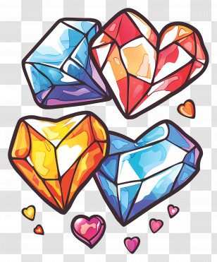 Diamonds - Colorful Gem-Shaped Hearts Illustration Transparent PNG