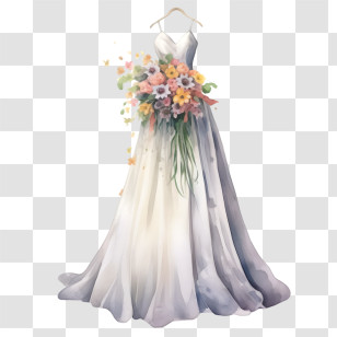 Wedding Dress - Elegant Wedding Dress With Flowers Transparent PNG