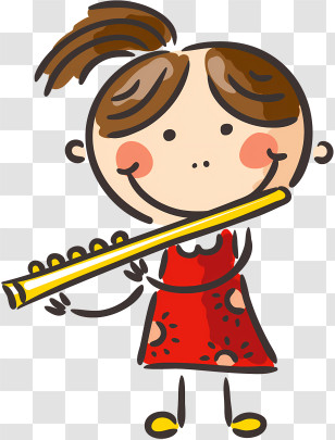 Music - Cartoon Girl Playing Flute Transparent PNG