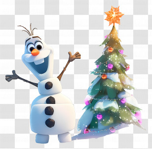 Frozen Olaf - Cartoon Snowman And Christmas Tree Transparent PNG