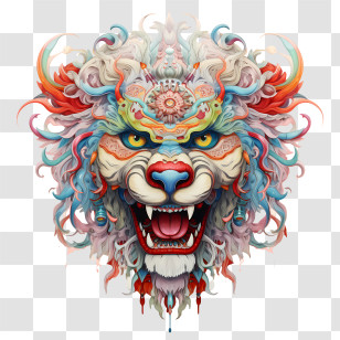 Lion Head - Ornate Tiger Face Artwork Transparent PNG