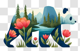 Nature Panda - Playful Panda Nature Collage Transparent PNG