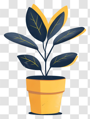 Modern Flower Pot - Yellow Potted Plant With Dark Green Leaves Transparent PNG