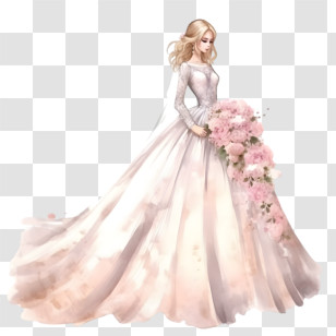 Wedding Dress
 - Bride In Elegant Dress Holding Floral Bouquet Transparent PNG