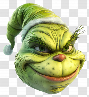 Cartoon Grinch - Green Character With Santa Hat Transparent PNG