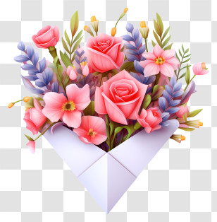 Pink Bouquet - Bouquet Of Flowers In A Decorative Envelope Transparent PNG