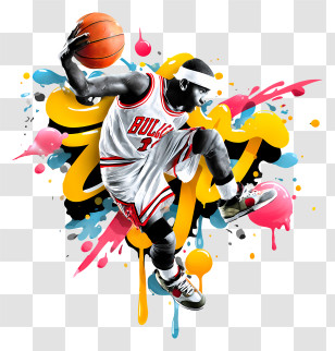 Dynamic Sport Shot - Dunking Basketball Player With Paint Splash Transparent PNG