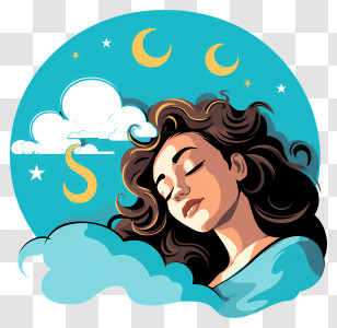 Sketch Style Sleep Icon - Woman Sleeping Under The Moon Transparent PNG