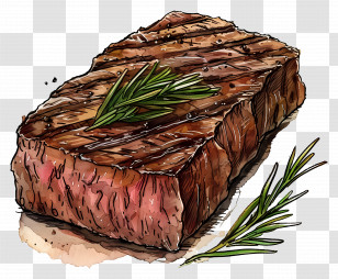 Cooked Steak - Grilled Steak Illustration With Fresh Garnish Transparent PNG
