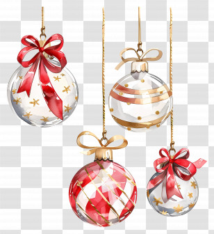 Christmas Glass Balls - Christmas Tree Ornaments With Ribbons Transparent PNG