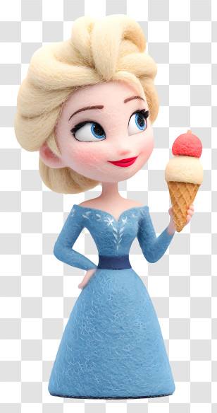 Frozen Elsa Holding Ice Cream - Blue Dress Cartoon Character With Ice Cream Transparent PNG