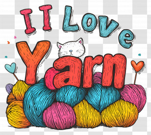 I Love Yarn Day - I Love Yarn With Colorful Balls Transparent PNG