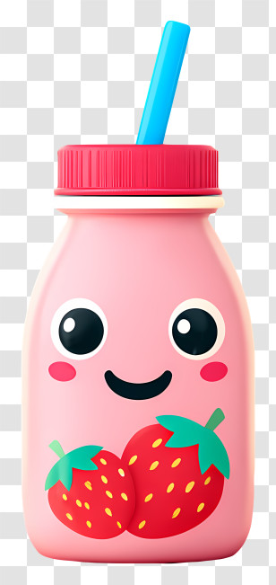 Kawaii Yogurt - Cute Pink Strawberry Milk Bottle Transparent PNG