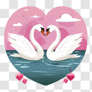 Swan - Romantic Swans In Love With Heart Background Transparent PNG