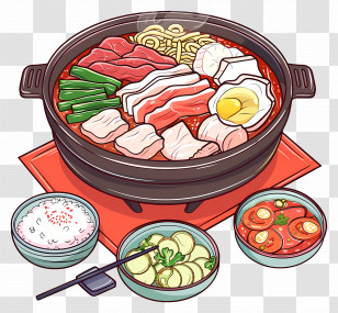 Korean Food - Delicious Hotpot Meal With Side Dishes Transparent PNG