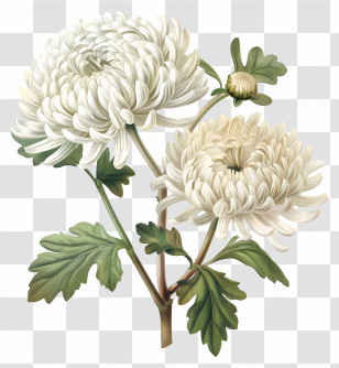 White Chrysanthemum Flowers - White Chrysanthemum Flower Botanical Design Transparent PNG