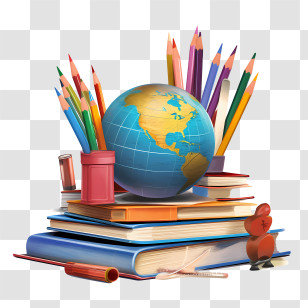 International Literacy Day - Books, Globe, And Pencils For Education Theme Transparent PNG