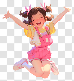 Woman Joyfully Jumping - Joyful Girl In Pink Overalls Transparent PNG