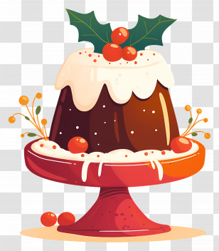 Christmas Pudding - Christmas Pudding With Holly And Seasonal Berries Transparent PNG