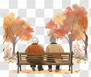 Senior Citizens Day - Elderly Friends Sitting On A Bench In An Autumn Park Transparent PNG