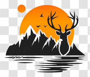 Deer - Deer Silhouette With Mountain And Sunset Scene Transparent PNG