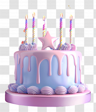 Birthday - Purple Birthday Cake With Star Decoration And Candles Transparent PNG