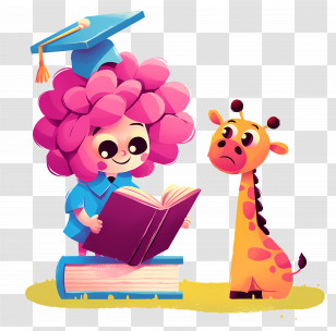 Kindergarten - Child Reading With Giraffe Transparent PNG