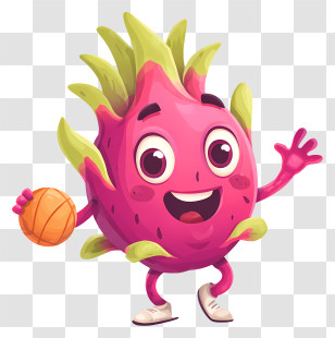Cute Cartoon Dragon Fruit - Happy Pink Fruit Character With Leafy Top Transparent PNG