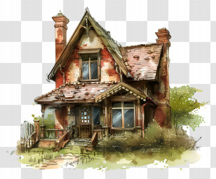 Old House - Vintage Brick House With Green Surroundings Transparent PNG